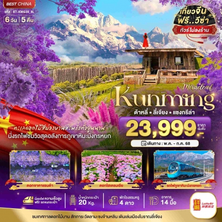 ทัวร์จีน ACH44-10 มหัศจรรย์ คุนหมิง ต้าหลี่ แชงกรีล่า ลี่เจียง รถไฟความเร็วสูง KMG39_8L (170768)