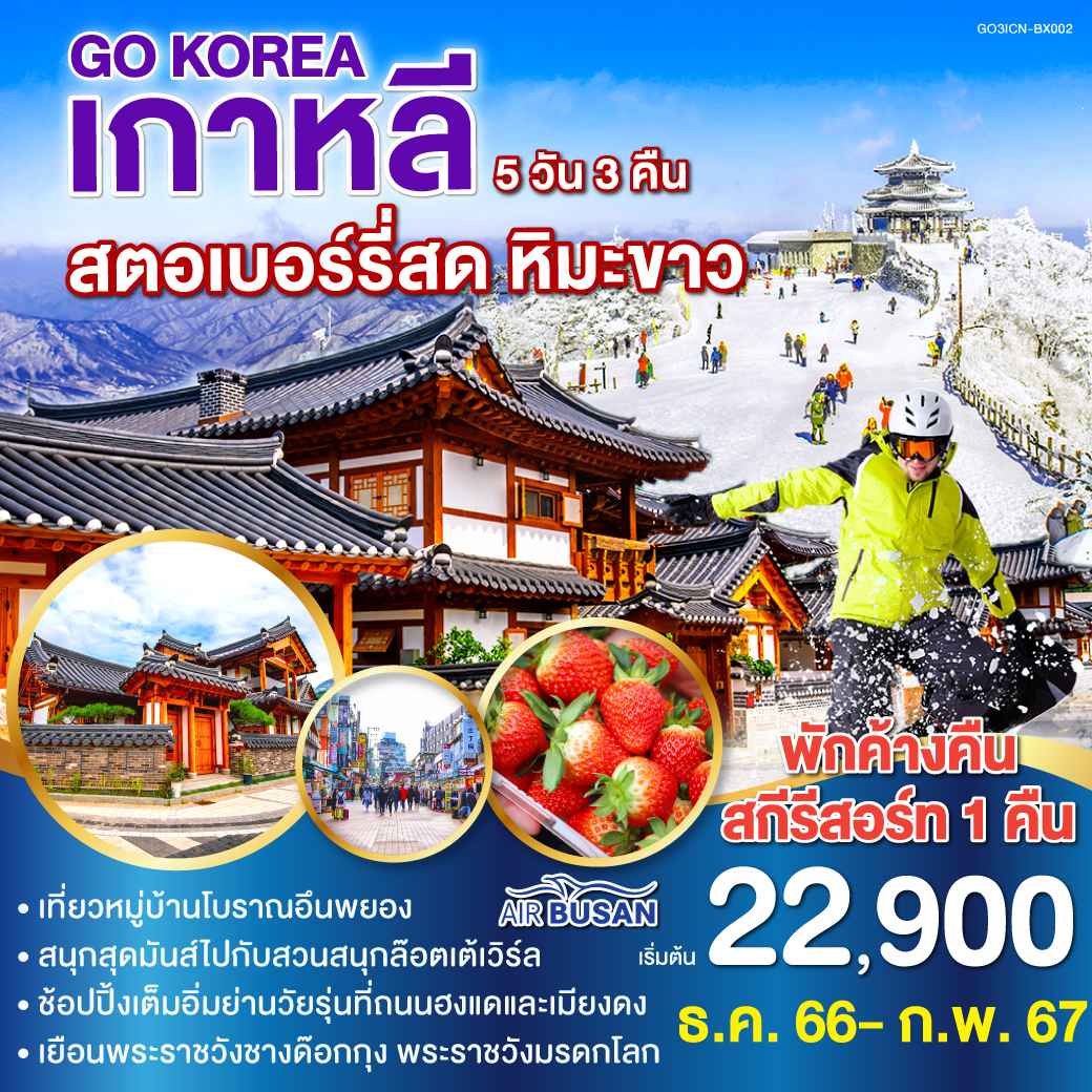 ทัวร์เกาหลี AKR10-02 เกาหลี สตอเบอร์รี่สด หิมะขาว (150267)