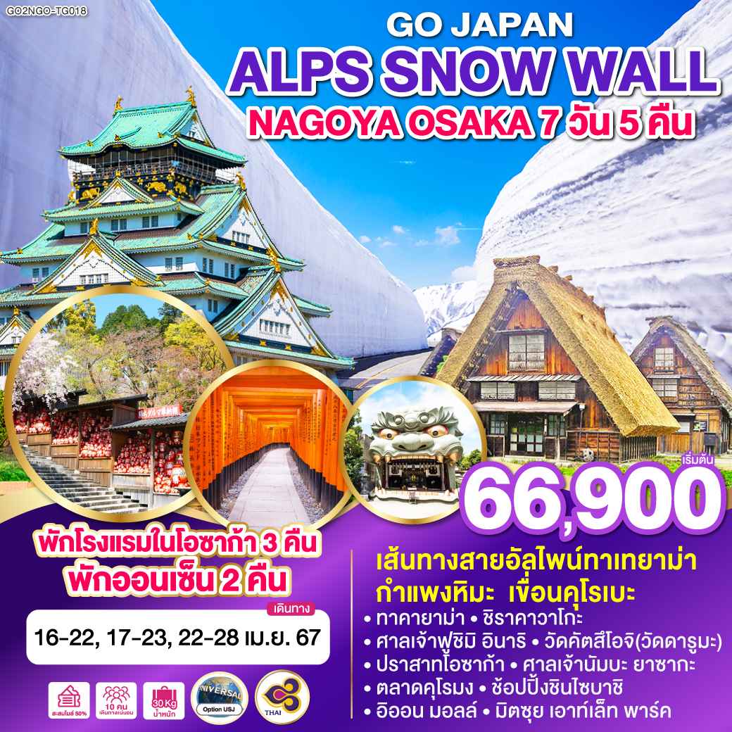 ทัวร์ญี่ปุ่น AJP75-15 JAPAN ALPS SNOW WALL NAGOYA OSAKA (220467)