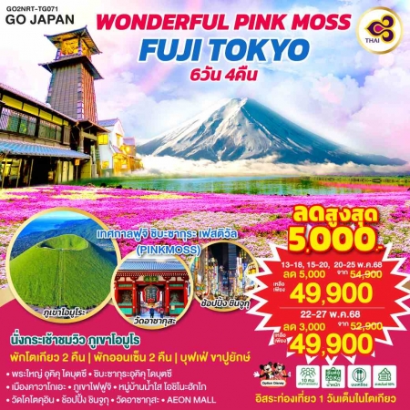 ทัวร์ญี่ปุ่น AJP75-01 WONDERFUL PINKMOSS FUJI TOKYO ฟรีเดย์1วัน  NRT-TG071 (220568)