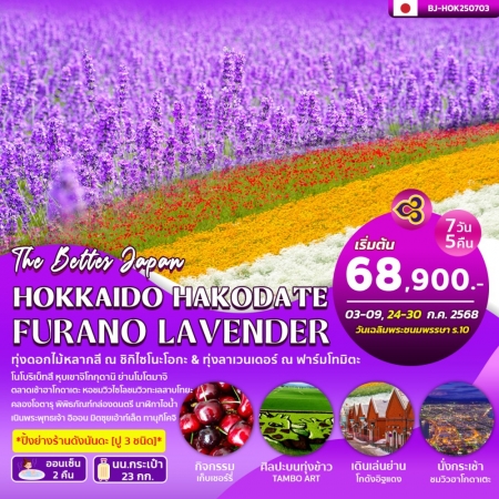 ทัวร์ญี่ปุ่น AJP62-09 HOKKAIDO HAKODATE FURANO LAVENDER (240768)