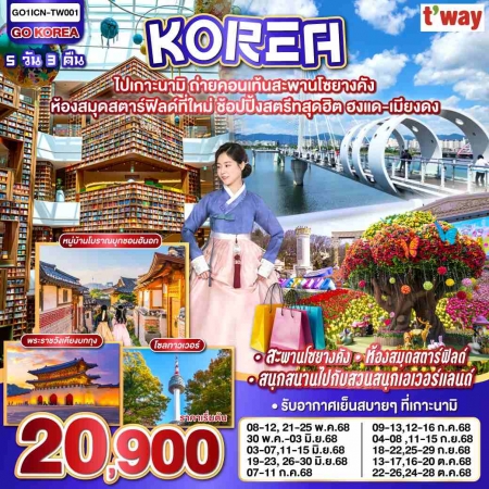 ทัวร์เกาหลี AKR04-01 เกาะนามิ สะพานโซยางคัง ช้อปปิ้งสตรีทสุดฮิต ICN-TW001 (241068)